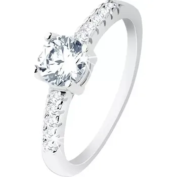 Prsten Zásnubní prsten, stříbro 925, ramena vykládaná zirkony, kulatý čirý zirkon - Velikost: 49