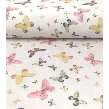 Loneta dekorační látka motýlci na béžové | RTex