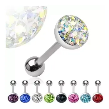 Piercing Piercing do jazyka vyložený zirkony zalitý - Barva zirkonu: Světlá zelená - G