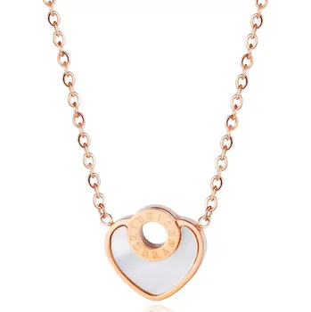 Náhrdelník Náhrdelník z oceli, srdcovitá známka s perletí, kontura kruhu, římské číslice, měděná barva
