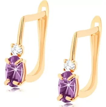 Náušnice Zlaté náušnice 14K se syntetickým fialovým ametystem a čírym zirkonem