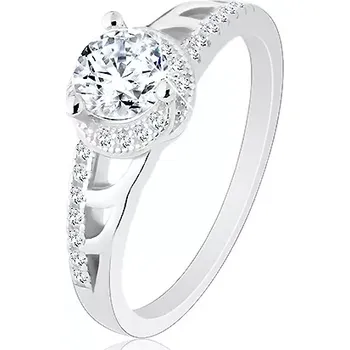 Prsten Zásnubní prsten, stříbro 925, třpytivá ramena s výřezy, kulatý zirkon - Velikost: 50