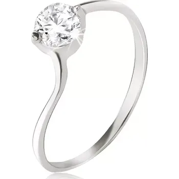 Prsten Stříbrný prsten 925 - čirý zirkon v kotlíku, jemně zvlněná ramena - Velikost: 61