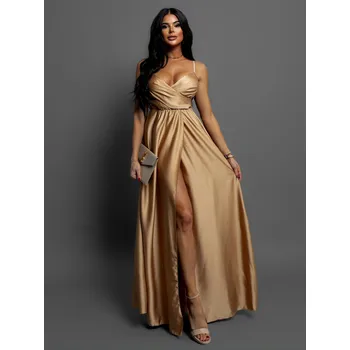 Dámské šaty Zlaté elegantní šaty PATILLA s rozparkem Velikost: ONESIZE