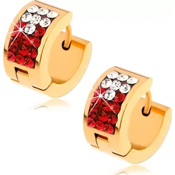 Náušnice Ocelové náušnice - zlatá barva, červený pás s čirými a červenými zirkony