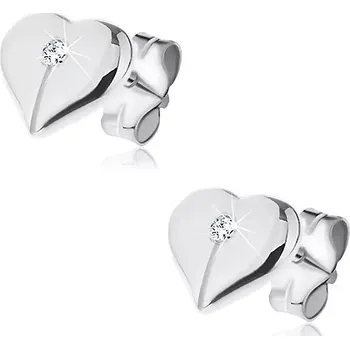 Náušnice Puzetky ze stříbra 925 - lesklé přepůlené srdce se zirkonem
