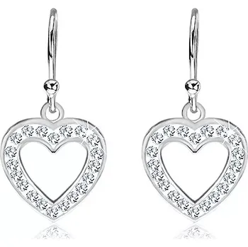 Náušnice Visící náušnice ze stříbra 925 - prázdné srdce se zirkony po obvodu
