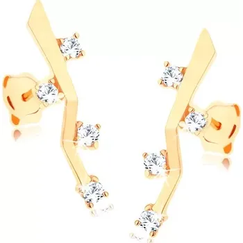 Náušnice Zlaté náušnice 14K se zlomenou linií a čirými zirkony