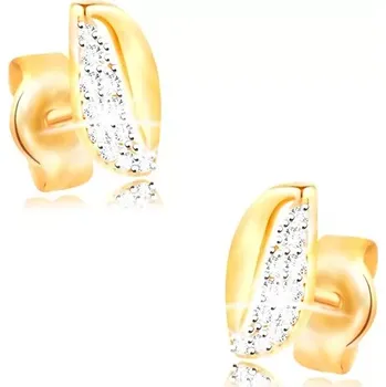 Náušnice Zlaté 14K náušnice - dvoubarevné zvlněné zrnko se zirkony a výřezem