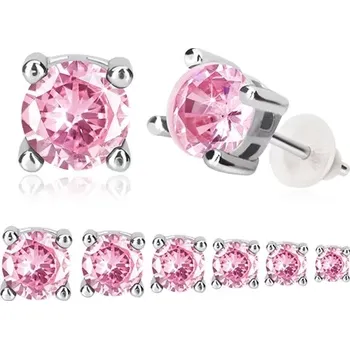 Náušnice Náušnice ze stříbra 925 - kulatý růžový zirkon v kotlíku, puzetky - Velikost zirkonu: 8 mm