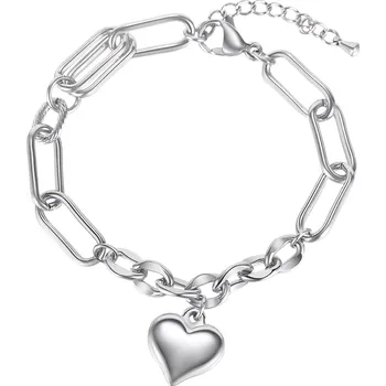 Náramek Náramek z oceli - lesklé srdce, různé typy článků, stříbrná barva