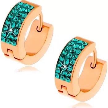 Náušnice Kloubové ocelové náušnice zlaté barvy, tři linie tyrkysových zirkonů