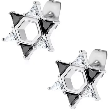 Náušnice Náušnice z oceli 316L, Davidova hvězda z čirých a černých zirkonů