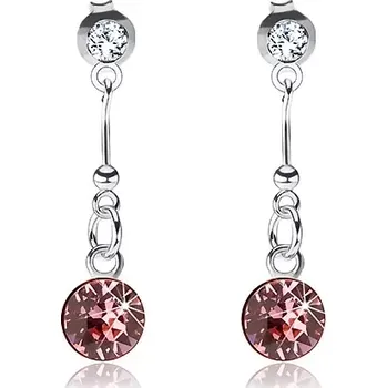 Náušnice Stříbrné 925 náušnice, čirý a růžový Swarovského krystal, tyčinka
