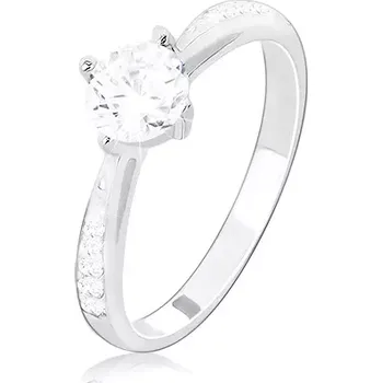 Prsten Zásnubní prsten, stříbro 925, zdobená ramena, čirý kulatý zirkon - Velikost: 56
