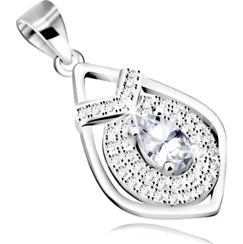 Přívěsek Stříbrný přívěsek 925 - kontura slzy s oválným zirkonem uprostřed, zirkonový lem