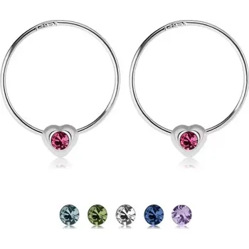 Náušnice Kruhové náušnice ze stříbra 925, srdíčko s barevným zirkonkem - Barva: Zelená