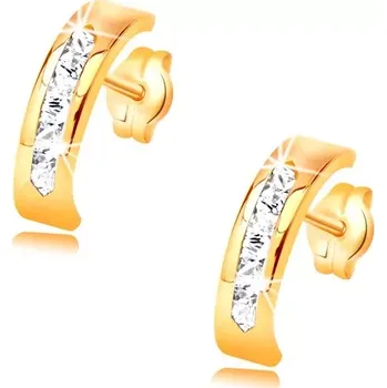 Náušnice Náušnice ze žlutého 14K zlata - oblouk zdobený linií čirých zirkonů