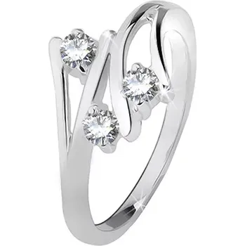 Prsten Stříbrný prsten 925, rozvětvená ramena, tři čiré zirkony - Velikost: 52