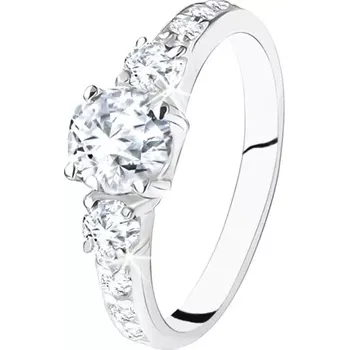 Prsten Třpytivý zásnubní prsten ze stříbra 925, tři zirkony, zdobená ramena - Velikost: 63