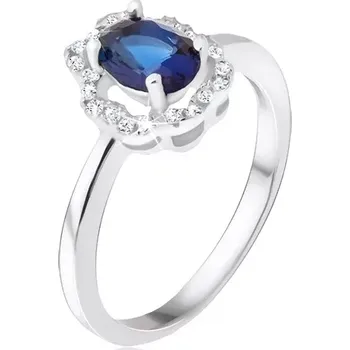 Prsten Prsten ze stříbra 925 - tmavomodrý oválný kamínek, zirkonová kontura - Velikost: 59