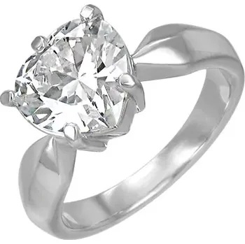 Prsten Zásnubní prsten s velikým čirým zirkonem ve tvaru srdce - Velikost: 49