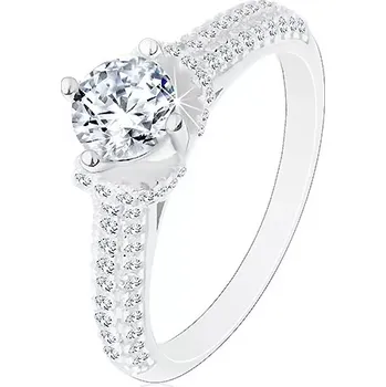 Prsten Stříbrný prsten 925, kulatý čirý zirkon, čirá zirkonová ramena - Velikost: 54