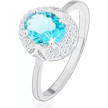 Prsten Rhodiovaný prsten, stříbro 925, světle modrý zirkonový ovál, výřezy - Velikost: 60