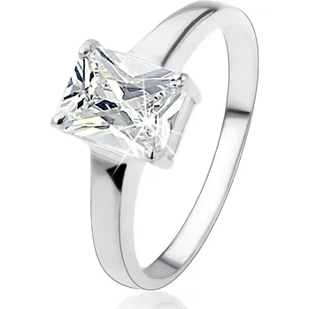 Prsten Stříbrný prsten 925 s obdélníkovým broušeným zirkonem čiré barvy - Velikost: 54