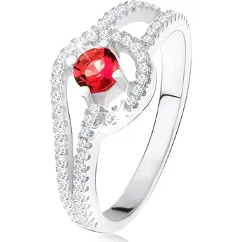 Prsten Prsten s červeným kulatým kamenem, drobné čiré zirkony, stříbro 925 - Velikost: 56