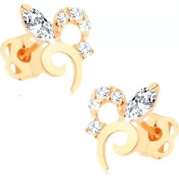 Náušnice Náušnice ze žlutého 14K zlata - květ zdobený třpytivými čirými zirkony