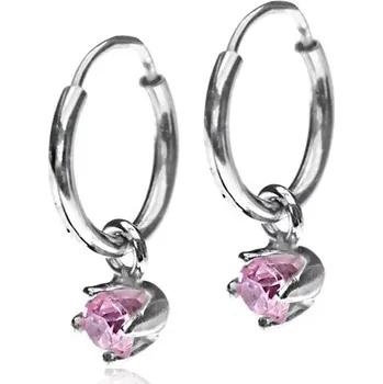 Náušnice Náušnice ze stříbra 925 - malé kruhy a růžové zirkony v kalichu