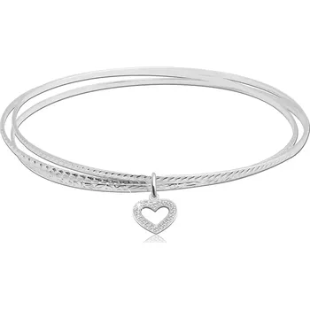 Náramek Navlékací náramek ze stříbra 925 - tři kruhy, kontura srdce s blýskavými zirkony