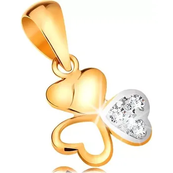 Přívěsek Dvoubarevný zlatý přívěsek 585 - blýskavý trojlístek ze spojených srdíček