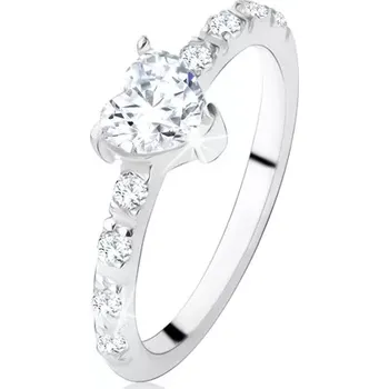 Prsten Zásnubní prsten ze stříbra 925, zirkonové srdíčko, zdobená ramena - Velikost: 61