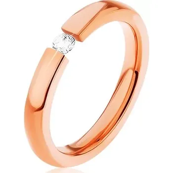 Prsten Ocelový prsten, měděný odstín, drobný čirý zirkon, vysoký lesk - Velikost: 49