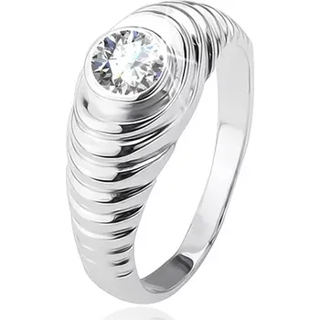 Prsten Prsten ze stříbra 925, stupňovitá ramena, čirý zirkon - Velikost: 49