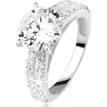 Prsten Stříbrný prsten se zirkonem a zirkonovými pásy - Velikost: 54