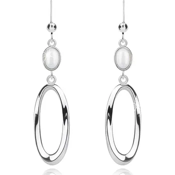 Náušnice Stříbrné 925 náušnice - kultivovaná bílá perla, plochý ovál, afro háček