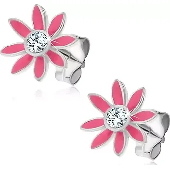 Náušnice Náušnice ze stříbra 925 - růžová kopretinka, zirkonek uprostřed