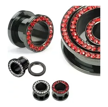 Piercing Černý tunel do ucha z titanu se zirkonovým kruhem - Tloušťka : 12 mm, Barva zirkonu: Čirá - C