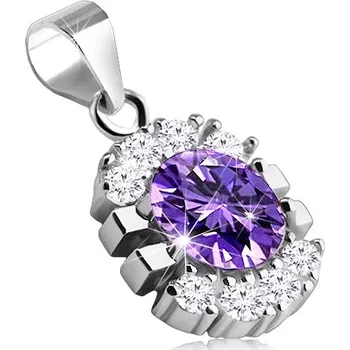 Přívěsek Rhodiovaný přívěsek ze stříbra 925 - fialový zirkon zdobený třpytivým lemem