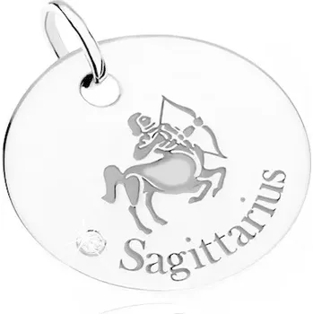 Přívěsek Přívěsek - kruhová známka, znamení STŘELEC, čirý kamínek, stříbro 925
