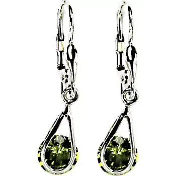 Náušnice Stříbrné visací náušnice slzy zirkon olivín - NK27/1291 (Stříbrné náušnice se zirkony)