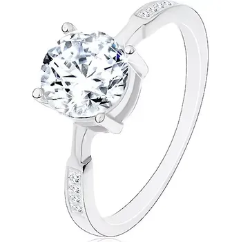 Prsten Stříbrný prsten 925, kulatý zirkon čiré barvy, zirkonky na ramenech - Velikost: 60
