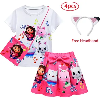 Gabby's Dollhouse Dívčí letní set tričko + sukýnka s potiskem na motivy oblíbeného seriálu "Gabby's Dollhouse" Barva: Růžová, Velikost: 130