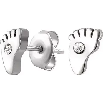 Náušnice Ocelové náušnice, stopa chodidla se zirkonem čiré barvy, puzetky