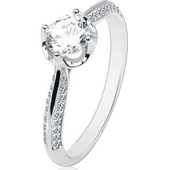 Prsten Zásnubní prsten ze stříbra 925, vypouklá zdobená ramena, čirý kulatý zirkon - Velikost: 49