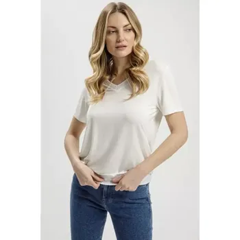 Dámské tričko Cross dámské triko s výstřihem do V off white Velikost: XL