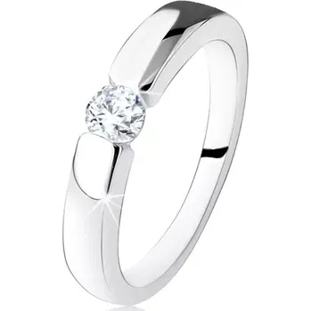 Prsten Stříbrný zásnubní prsten 925, hladká a lesklá ramena, kulatý zirkon - Velikost: 54